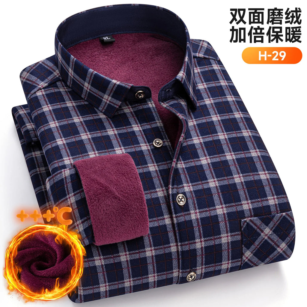 Autumn Winter New Fleece Plaid Shirt For Men Business Thickened Warm Double-sided Fleece Casual Non-ironing Fashion Check Shirts