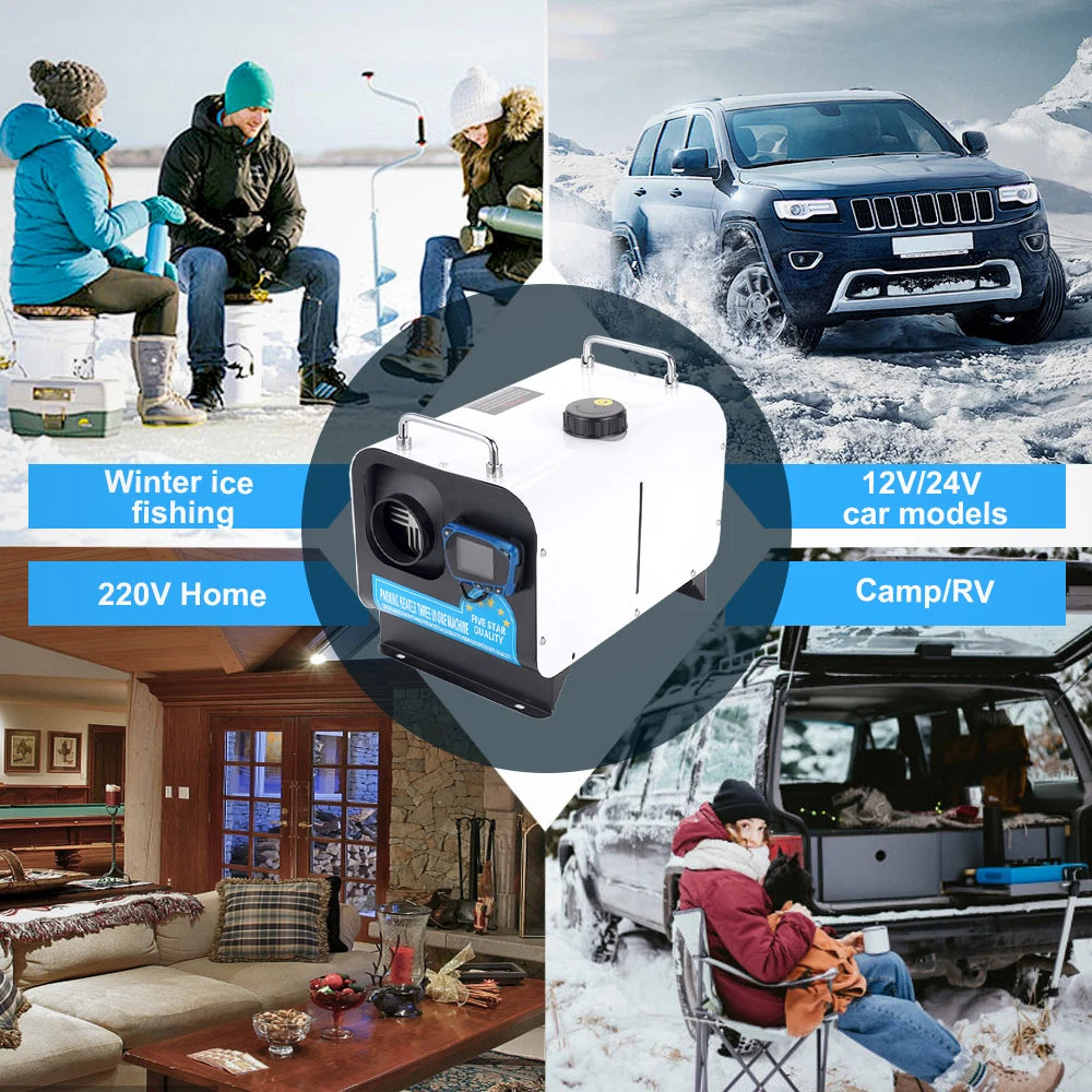 5/8KW Diesel Air Heater 12V/24V/220V Three-in-one White Horizontal Car Heater for Car Truck Boat RV Parking Diesel Heater