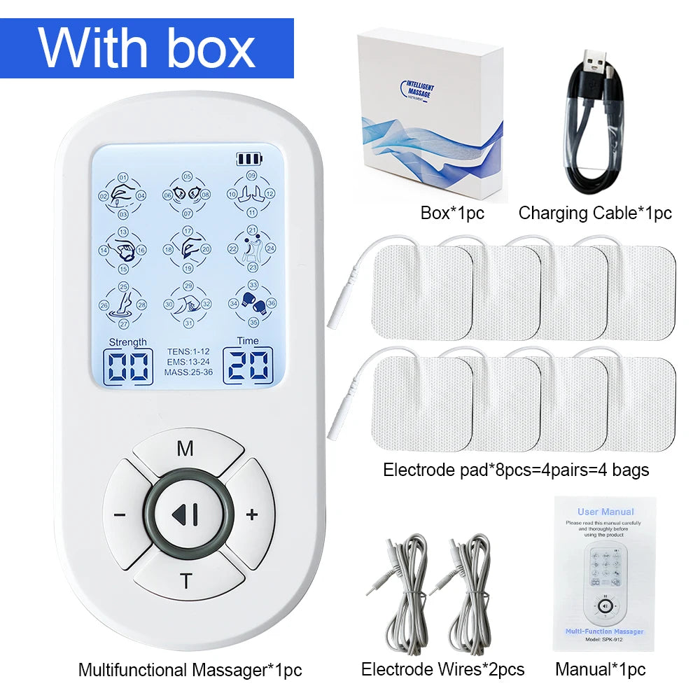 Professional 36 Modes TENS Pulse Rechargeable Machine EMS Muscle Stimulator Back Waist Body Massage Relax Electrostimulator Use