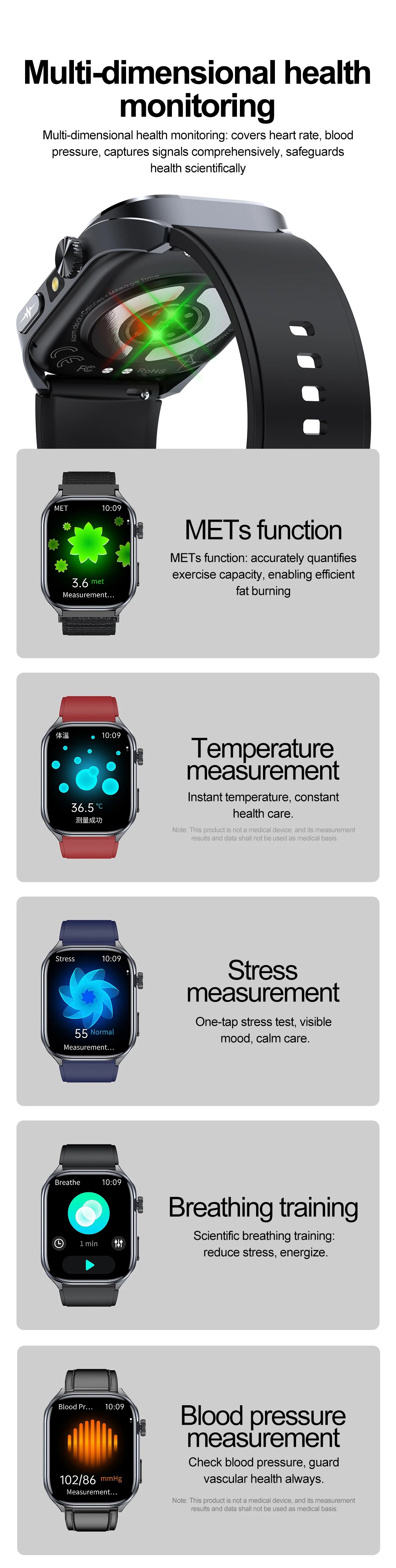 2026 New AI-Diagnosis Care Smartwatch Accurate ECG Uric Acid Lipids Blood Pressure Body Fat IP68 Waterproof Fitness Smartwatch
