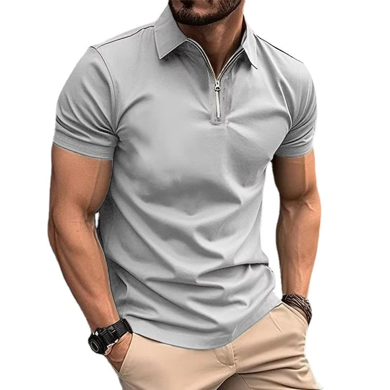 Summer Mens Polo Shirts Quarter Zip Shirts Casual Classic Lightweight Short Sleeve Collared Shirt Breathable Streetwear