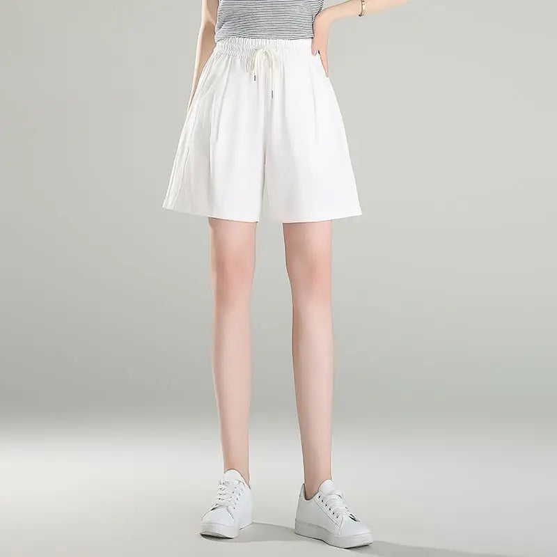 Sports Summer New Casual Loose Thin Five-point Pants 100 Cotton High Waist Thin Shorts Versatile Wide Legs