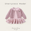 Girls Dress Set 2025 Spring and Autumn New Love Knitted Cardigan Sweater Ruffled Shirt Dress Two Piece Set