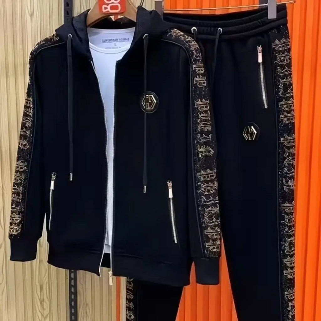 2025 Spring and Autumn New Trend Hooded Sports Two-piece Suit Handsome Casual Men's Light Luxury Suit