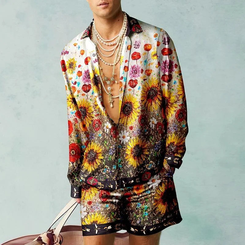 2PCS Suits Men Fashion Shirts+Shorts Two Piece Sets Hawaii Shirts Luxury European Shirt Sets Beach Vocation Outfits Streetwear