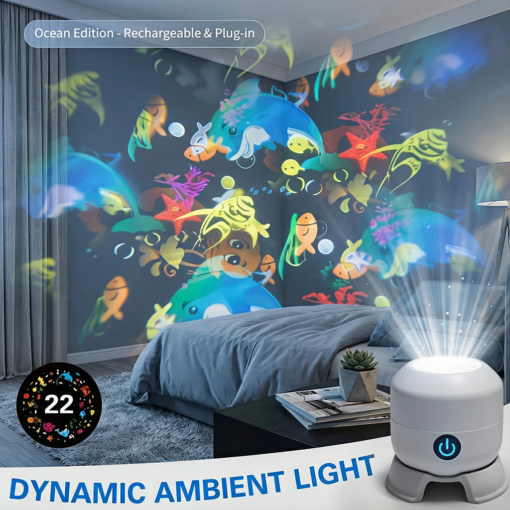 Rotating Projector Night Light USB Power LED Ocean Projector Light Dynamic Atmosphere Lamp for Bedroom Party Decor Birthday Gift