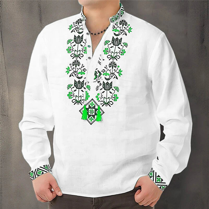 Cardigan Button Men's Shirt Casual Simple Comfortable Soft Material New Floral HD Pattern Personality Cardigan Shirt Long Sleeve