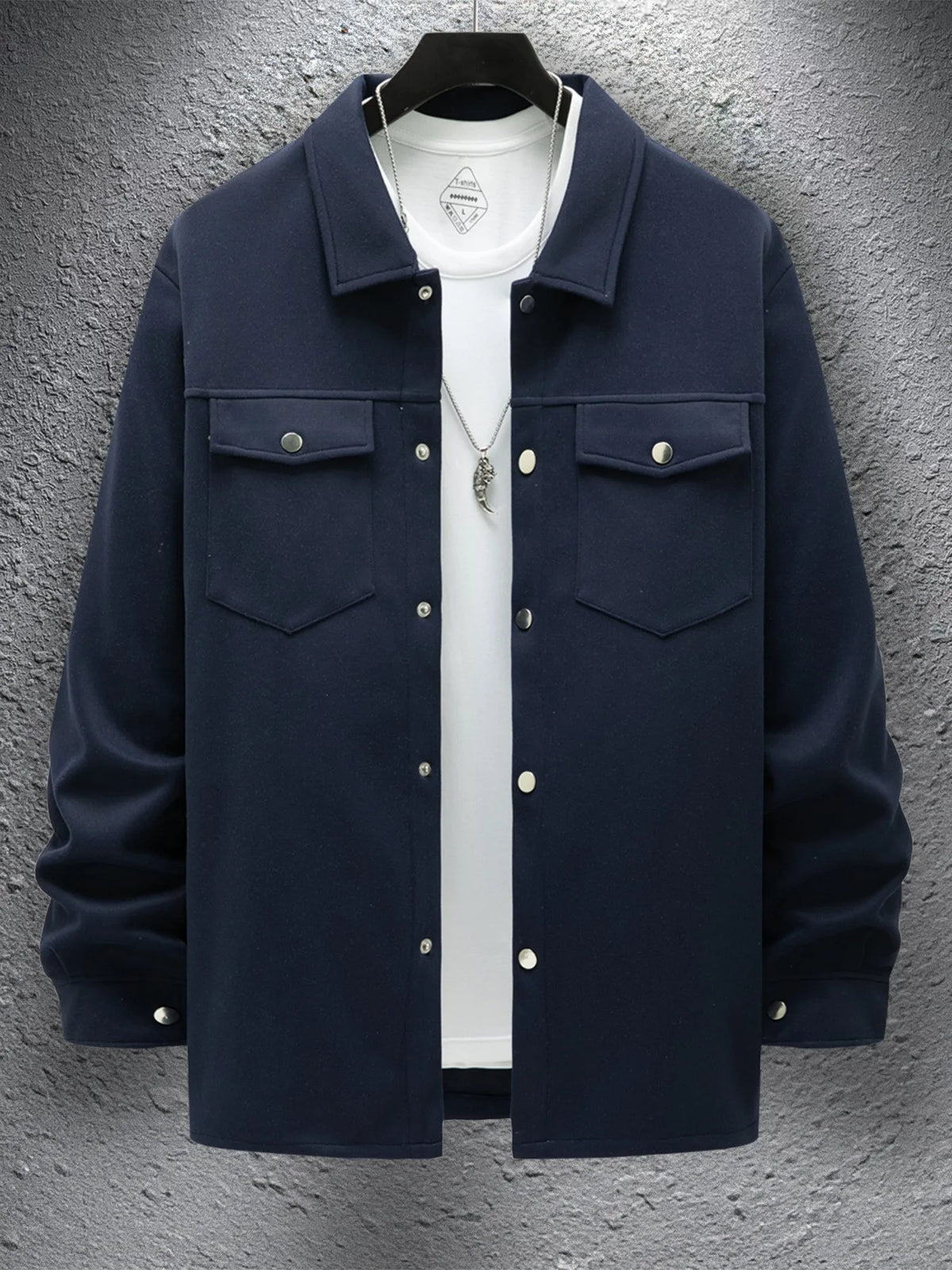2025 new men's casual spring and autumn solid color single-breasted jacket pocket long-sleeved coat