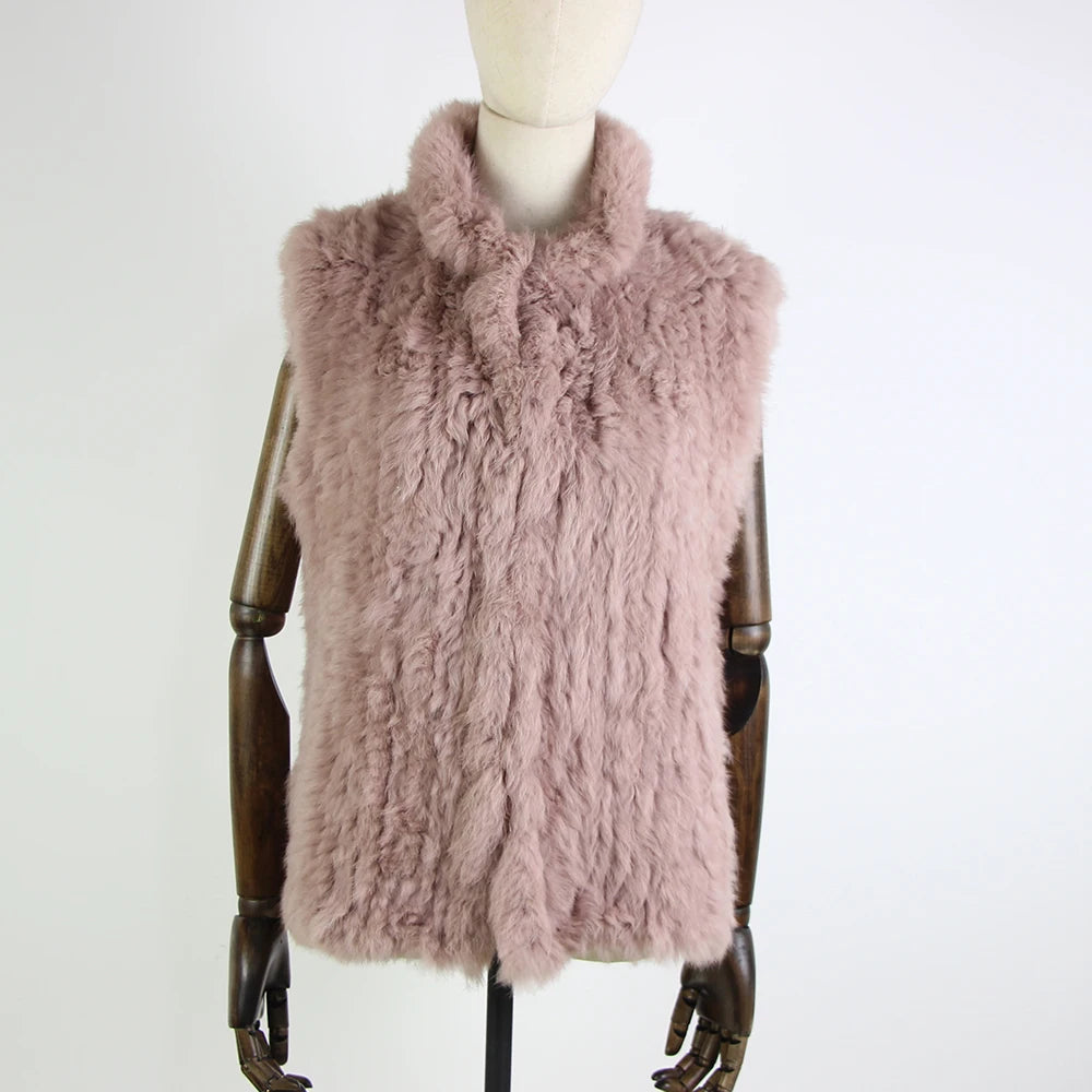 17 colors woman girl real rabbit fur vest jacket spring winter warm genuine rabbit fur knit coat vest black beige