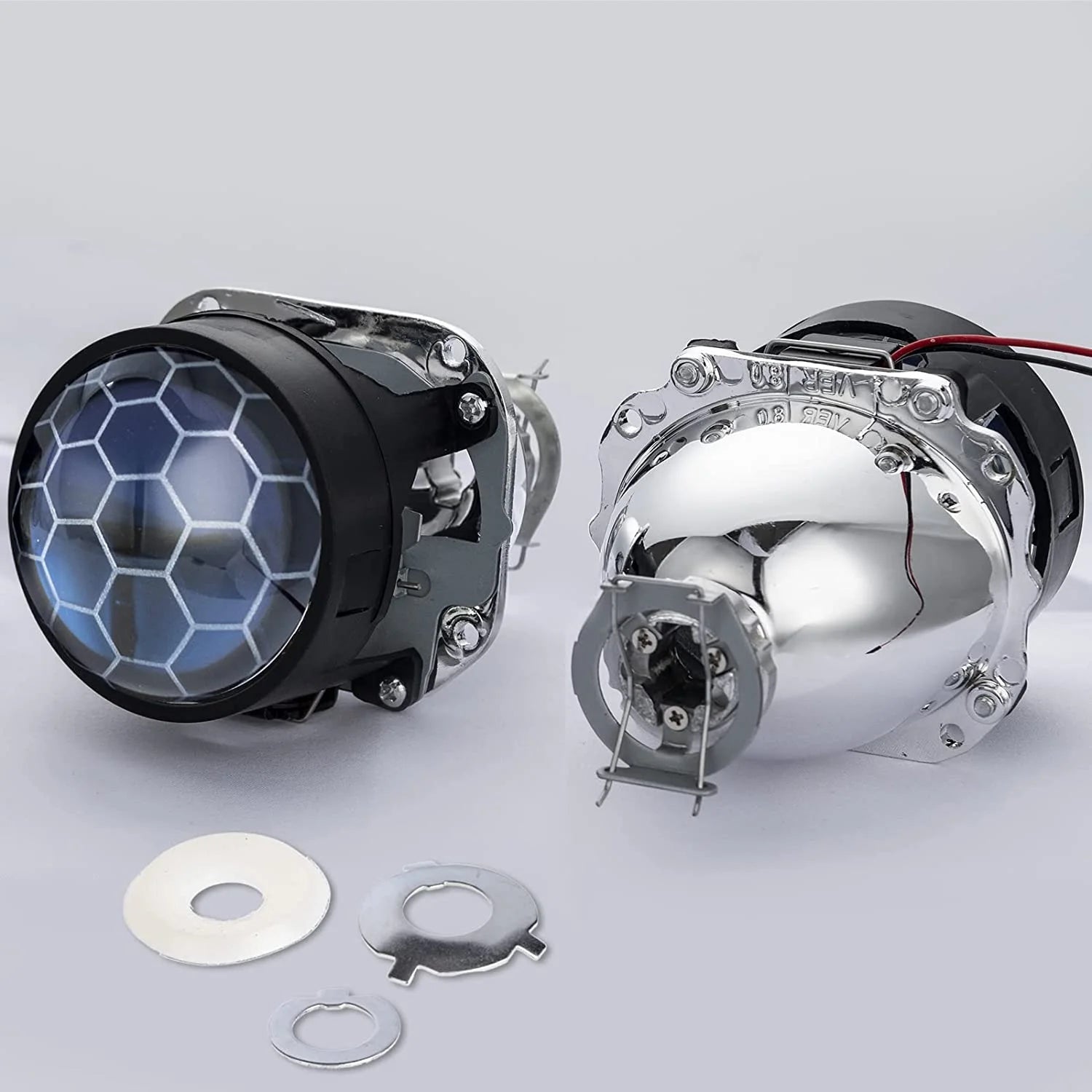 2.5 Inch Blue Coating Honeycomb Projector Lens DRL LED Angel Eyes Shrouds Fit H1 H4 H7 Car Headlamp Retrofit Accessories Styling