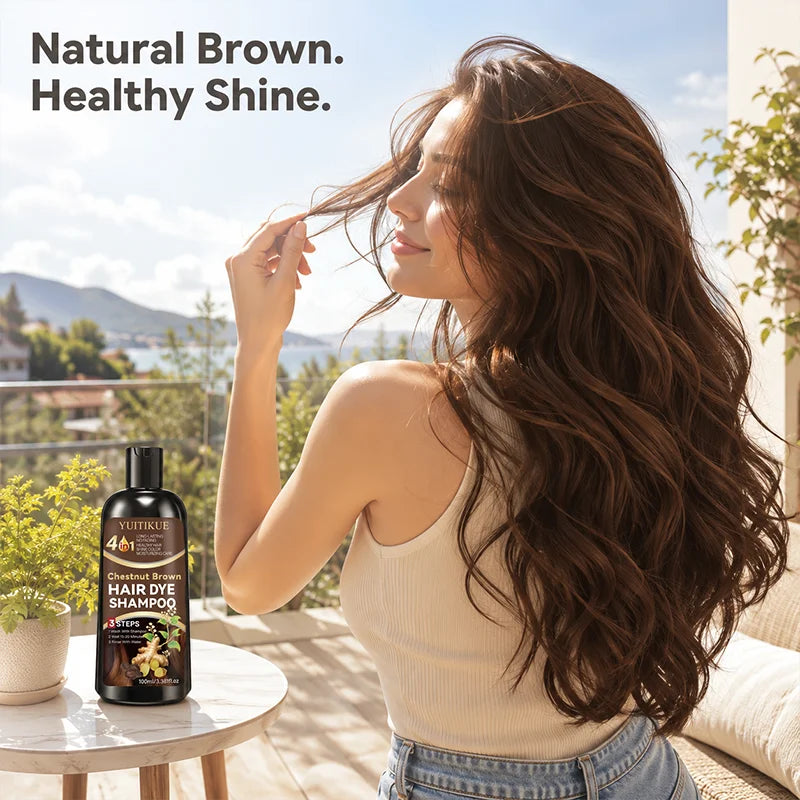 100ml 4 in 1 Ginger Hair Dye Shampoo Chestnut Brown Long Lasting Natural Hair Color Shampoo Moisturizing Coloring Hair Care
