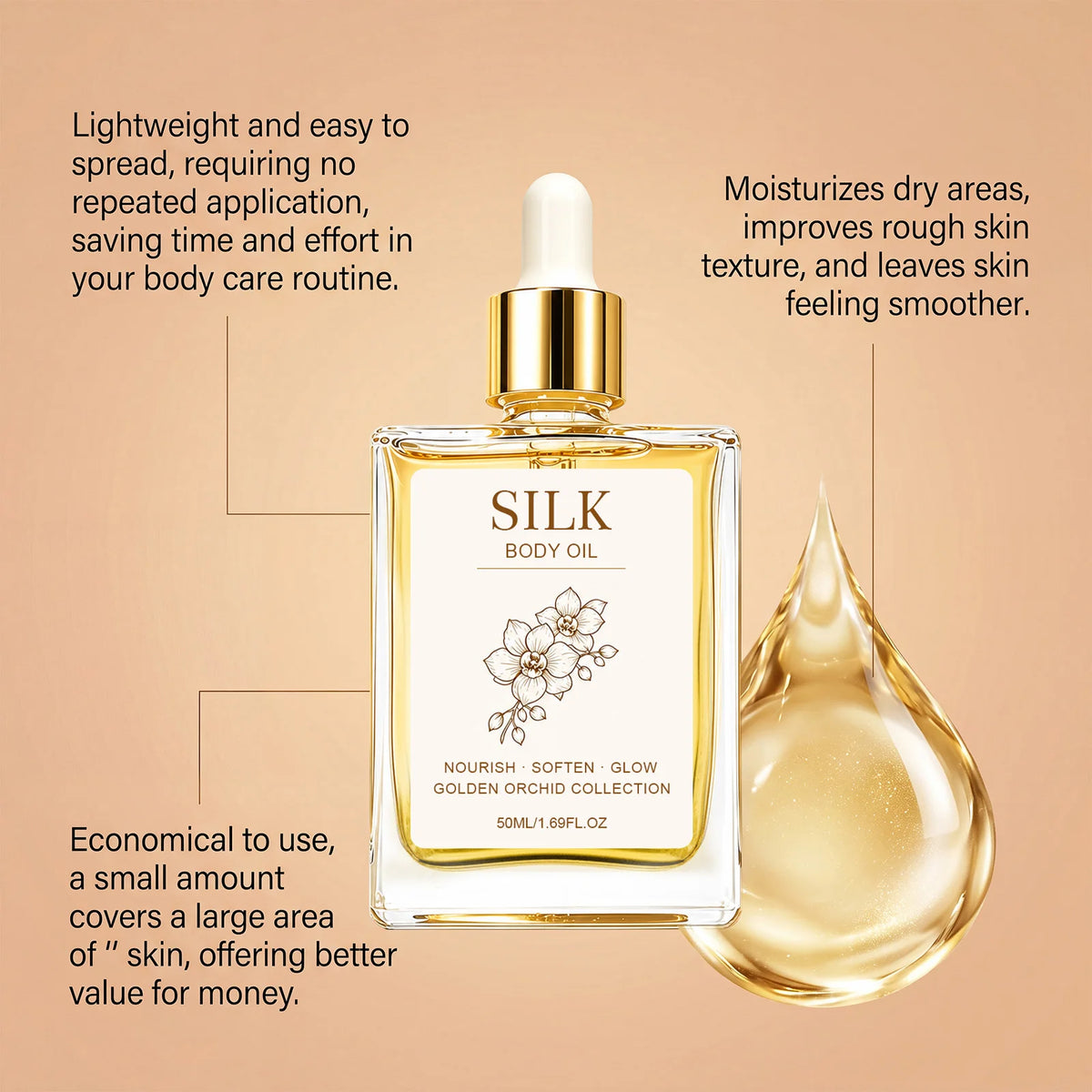 Silk Body Oil Perfume Oil Visibly Firming Anti Aging Moisturizing Instantly Improve Elasticity Non-Greasy Face Body Essence Oil
