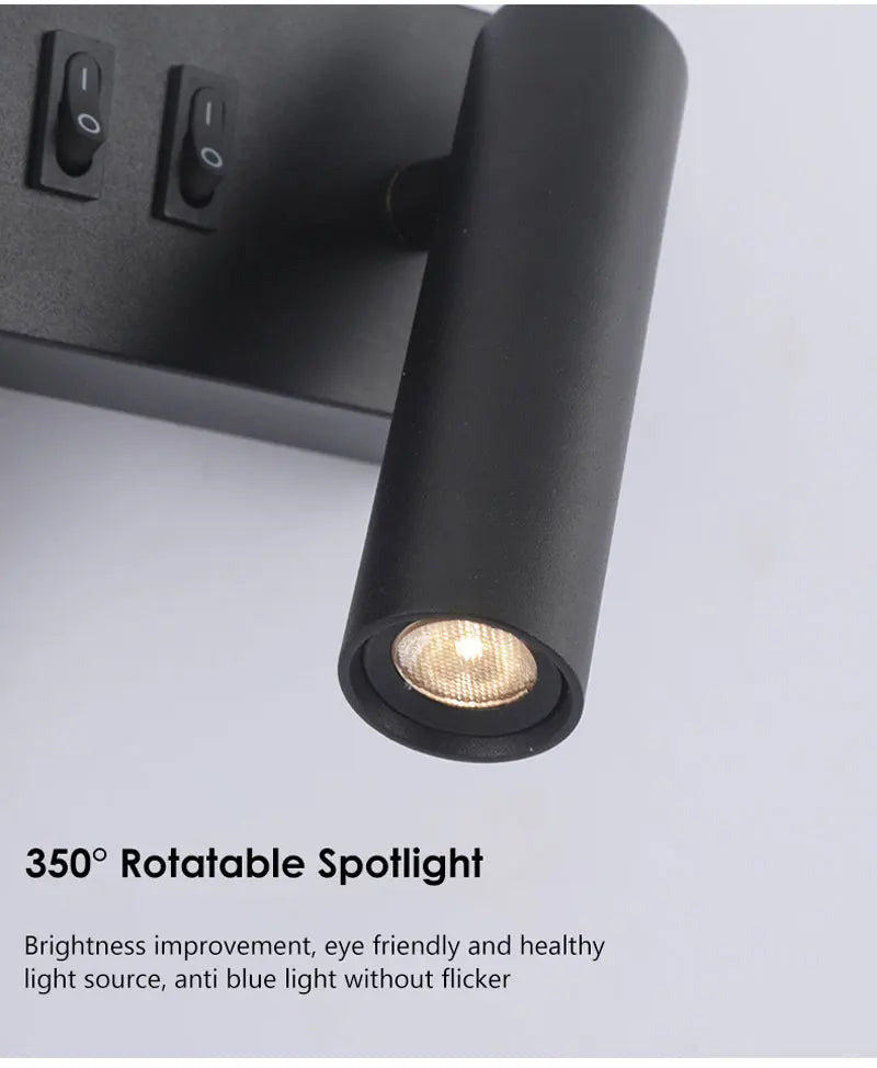 Modern LED Wall Lamps with Switch for Bedroom Indoor LED Wall Lights with 350° Rotatable Spotlight for Kitchen Dinning Room Home
