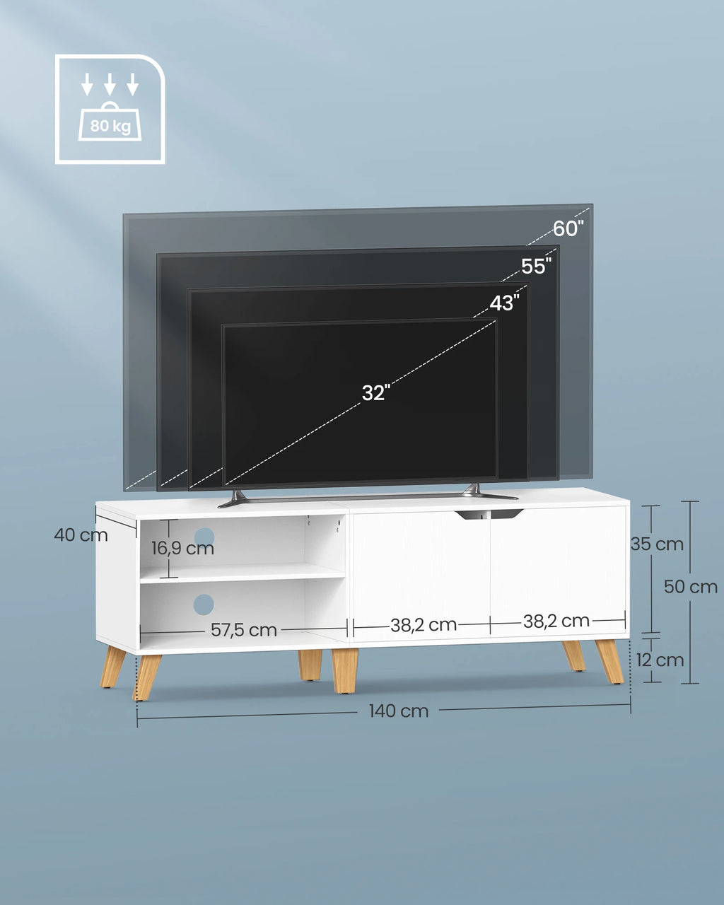 VASAGLE Low board TV wardrobe, Long 140cm, for television up to 65 inches