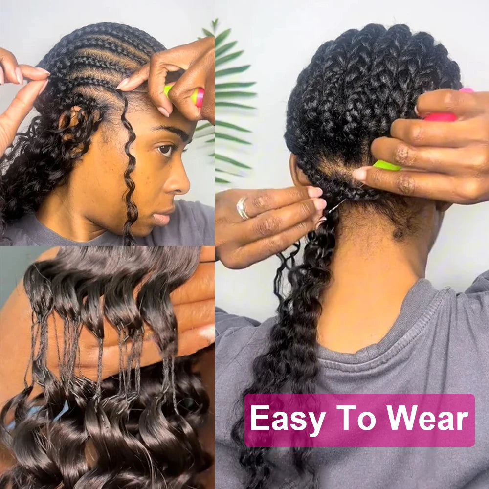 Burmese Curly Crochet Human Hair Pre Looped Deep Wave Human Hair Crochet Miracle Knots Feathered Human Crochet Hair Extensions