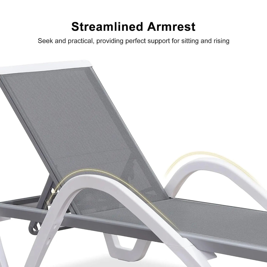 Stackable Plastic Chaise Lounge, 6-Position Reclining Flat Lay, PP & Textilene, Wheels, Outdoor Patio, Customized