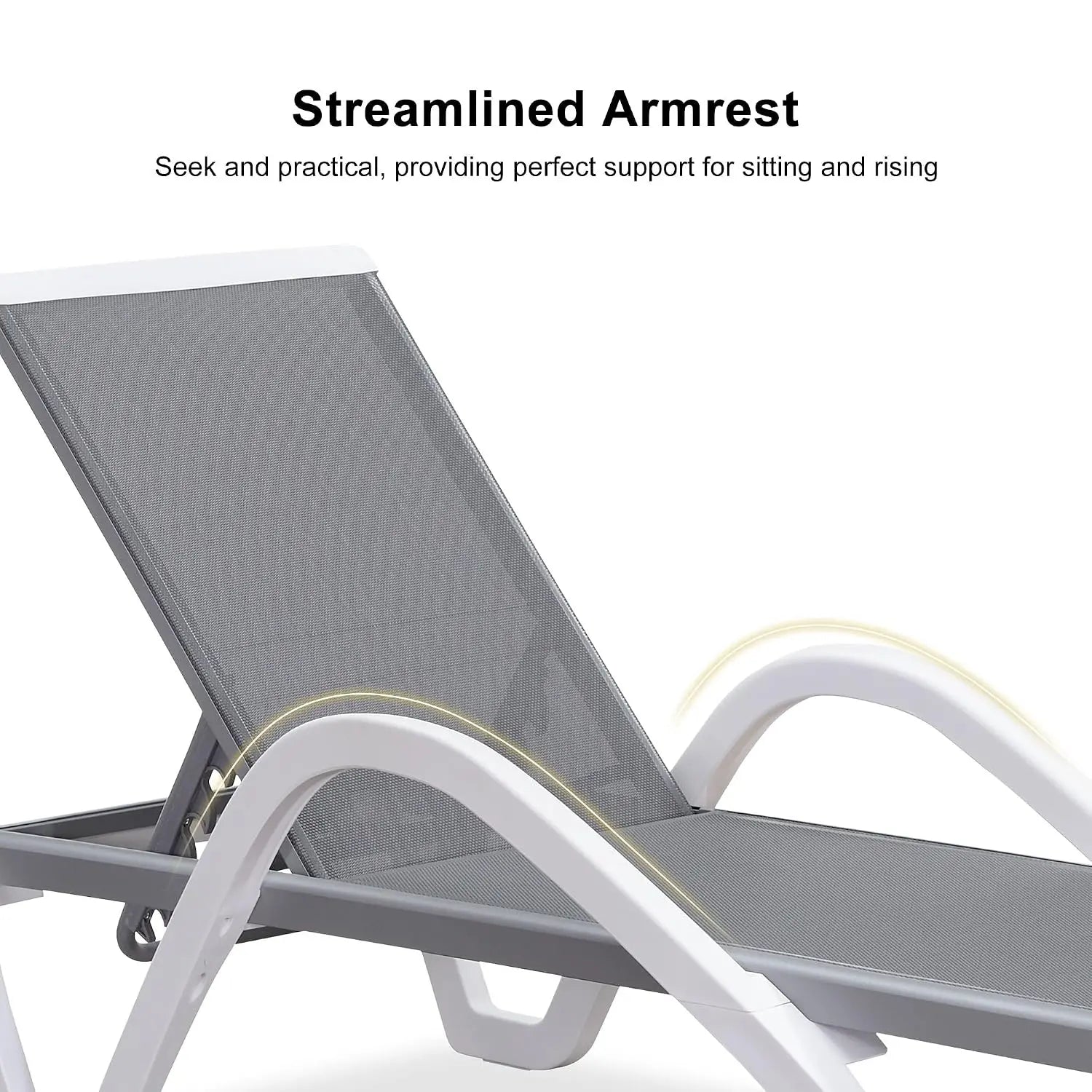 Stackable Plastic Chaise Lounge, 6-Position Reclining Flat Lay, PP & Textilene, Wheels, Outdoor Patio, Customized