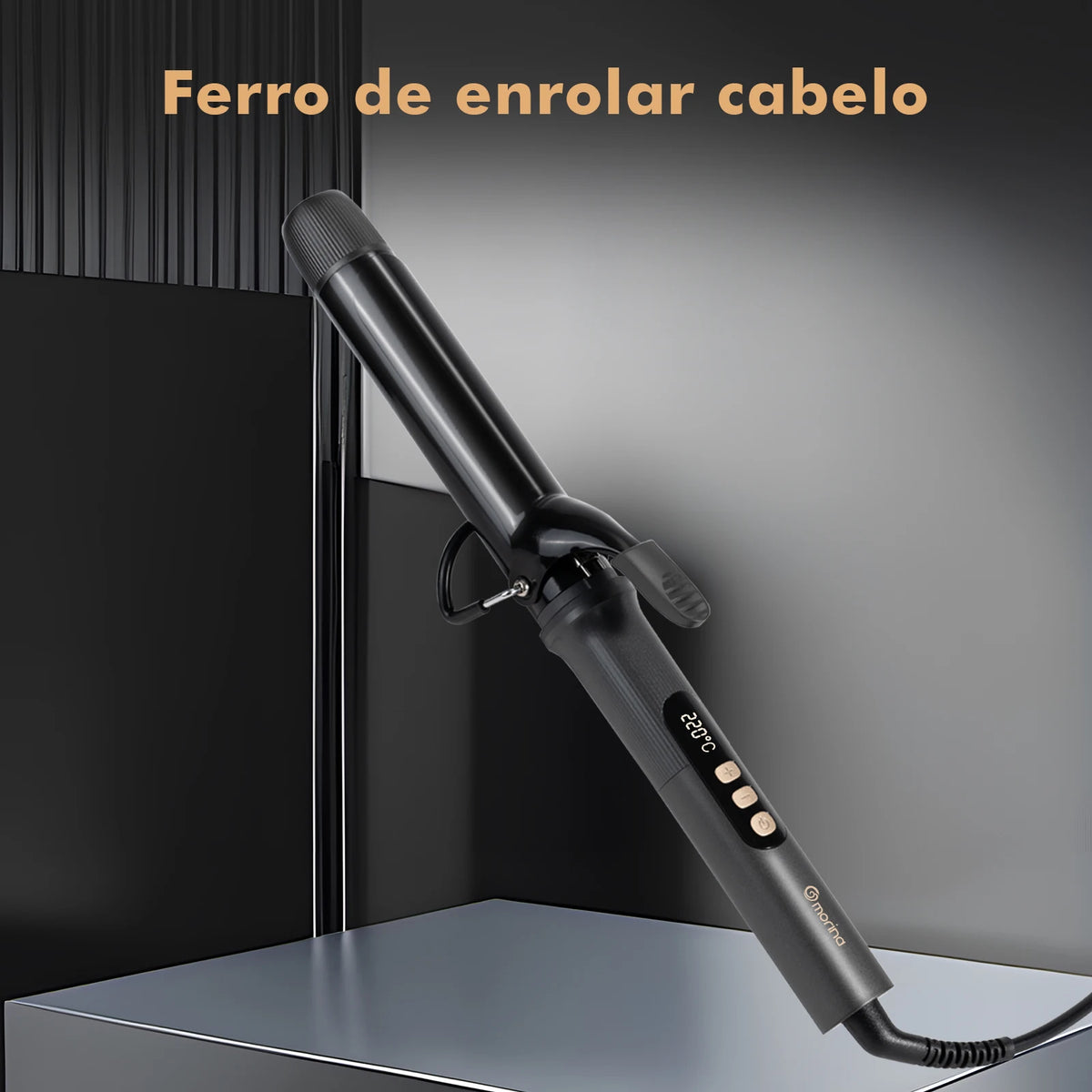 Hair Curler 32mm with LCD Display, Black and Gold, 5 Temperatures (140 °C-220 °C), Ceramic Coating, Bivolt 110-220V