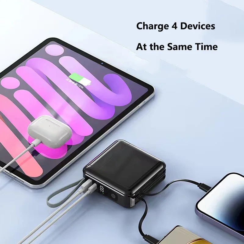 30000mAh Power Bank Built in Cable with AC Plug Wall Charger 22.5W Fast Charging Powerbank for IPhone Xiaomi External Battery
