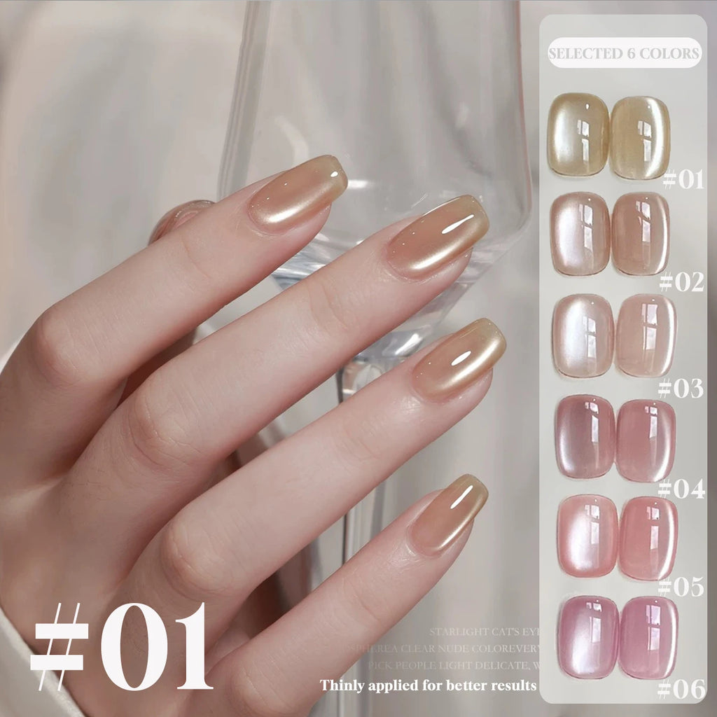 MIANEL 2026 10ML Lover Cat Eye Nail Gel Nude Pink with Sparkling Golden Light Glass Bead for Flattering Cat Eye Manicure