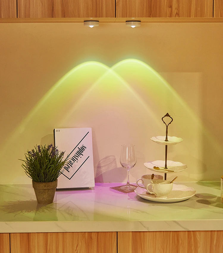 Touch LED Cabinet Lights Battery Powered Stick On Wall Sunset Lamp for Kitchen Bedroom Closet Cupboard Night Light Decoration