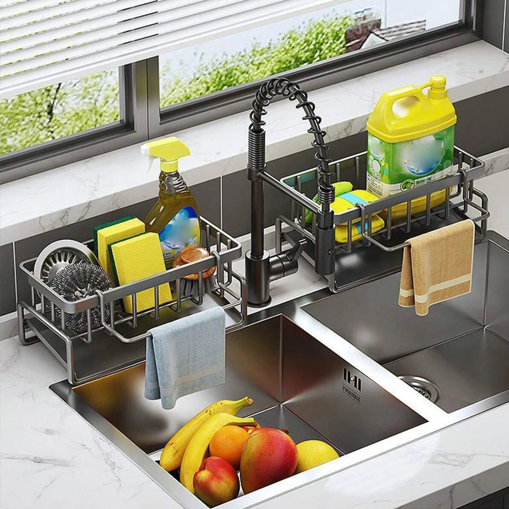 Kitchen Sink Organizer Sponge Rag Water Filter Rack Kitchen Hand Soap Drainer Hanging Basket Kitchen Rag Storage Rack