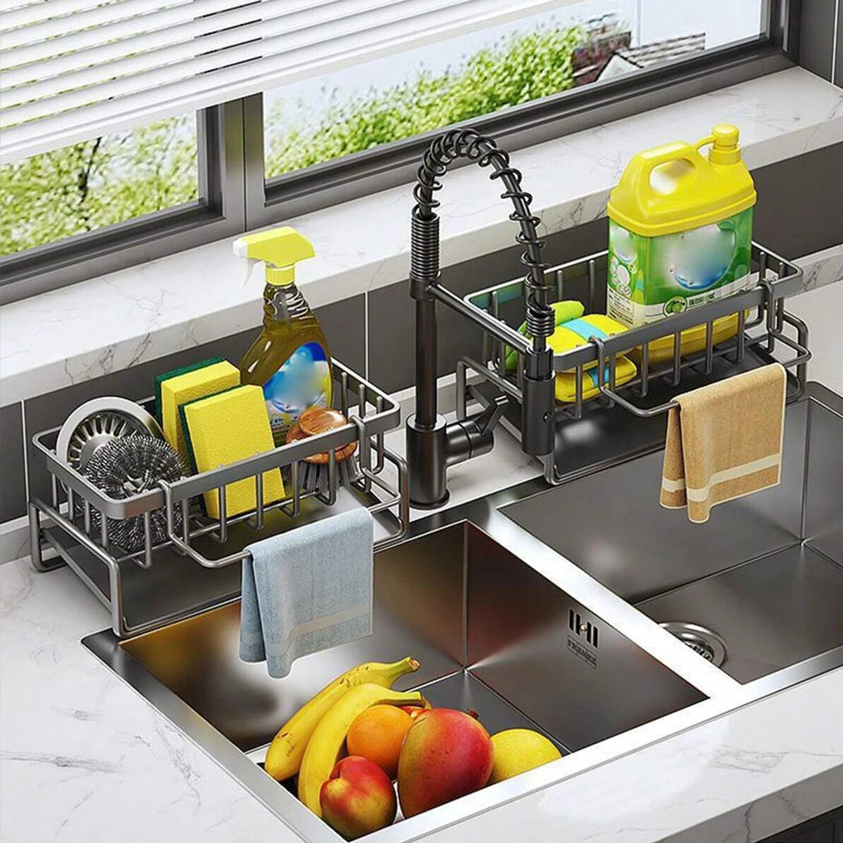 Kitchen Sink Organizer Sponge Rag Water Filter Rack Kitchen Hand Soap Drainer Hanging Basket Kitchen Rag Storage Rack