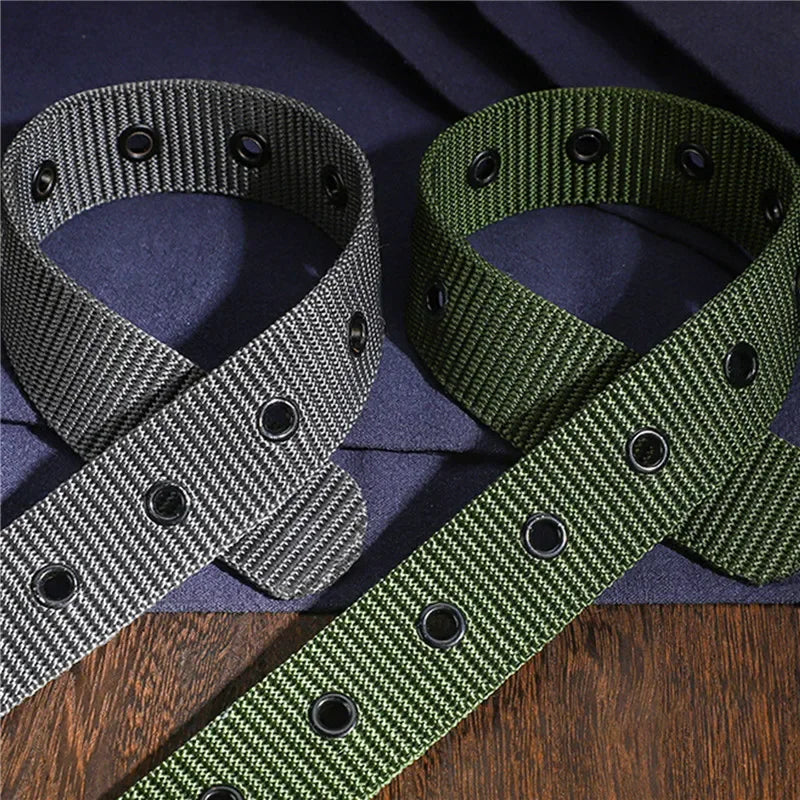 New Men Belt Porous Canvas Pin Buckle Leather Belt Outdoor Sports Belt Women's Trendy Eyelet Belt With Jeans Belt For Men Women