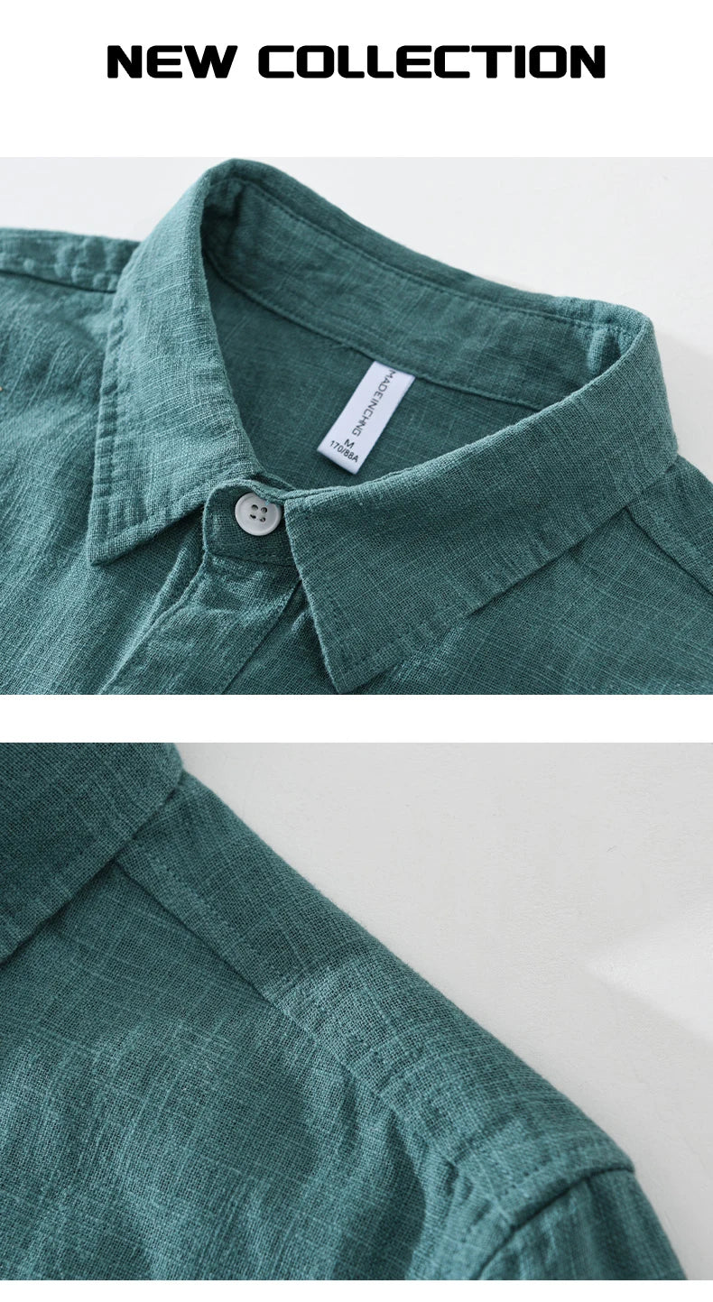 2402 Cotton Linen Solid Color Simple Basic Tops Men's Spring Fall Fashion Japan Style Harajuku Healthy Comfortable Casual Shirts