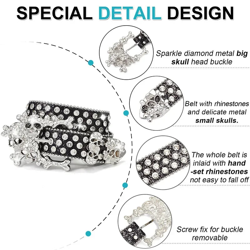 Skull Pile Rhinestone Punk Belts Men Women Coral Rhinestone Gothic Y2K Spice Girls Rock Hip Hop Belt Jeans Decoration Nightclub
