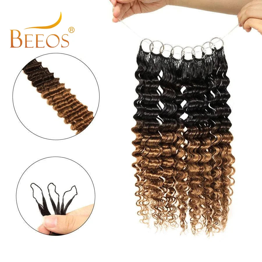 Ombre Brown #1B/30 Deep Wave Crochet Human Hair Extensions Crochet Hair Extensions Pre-Separated Full Ends Hair Extensions