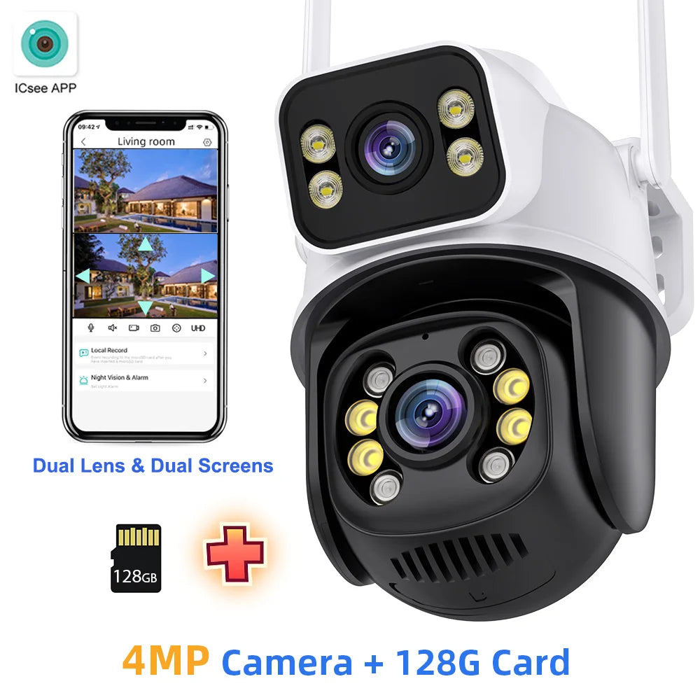 Wifi Surveillance Cameras 4K Waterproof Outdoor Wireless Security Camera Dual Lens Security-Protection ICsee IP Camera AI Track