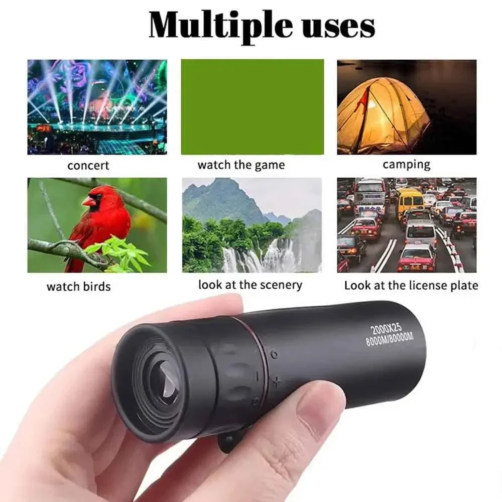 2000X25 Monocular Telescope Compact Portable Handheld Optical Scope For Travel Fishing Camping Stargazing Concert Bird‑Watching