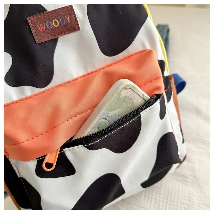 Cartoon Fashionable and Casual Women's Backpack Cute Cow Print Backpack Soft and Durable Fabric Backpack Suitable for Daily Use