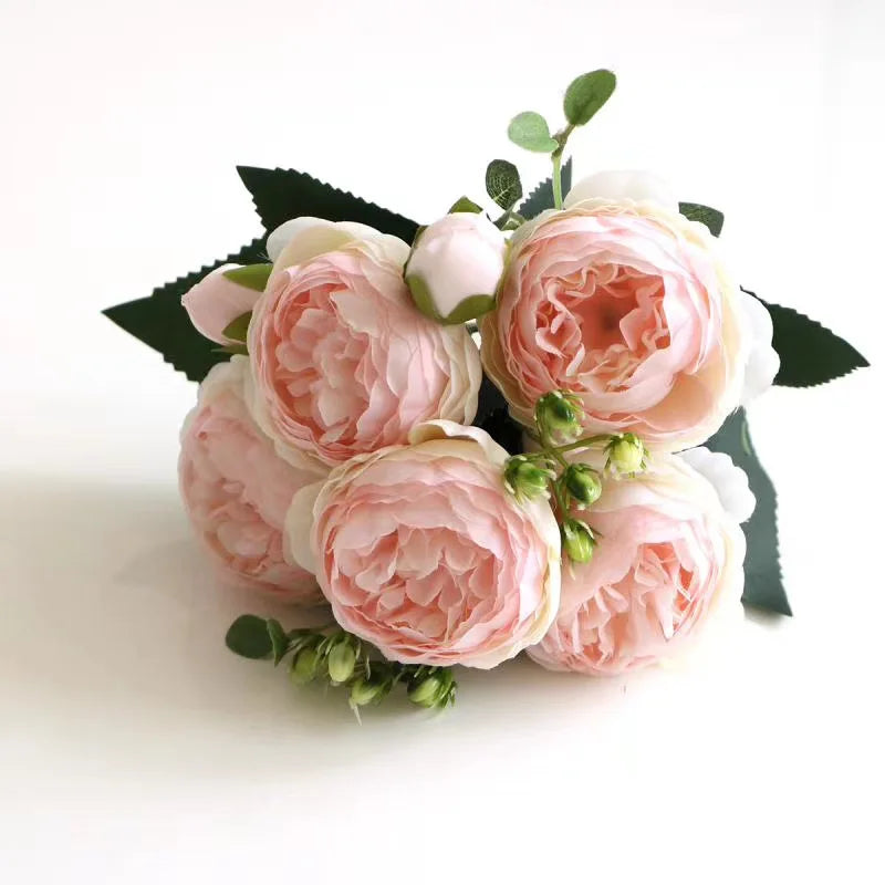 Artificial Flowers Rose Silk Peony Brial Bouquet Home Room Table Decora Festival Wedding Scrapbook Fake Plants Diy Gifts Props