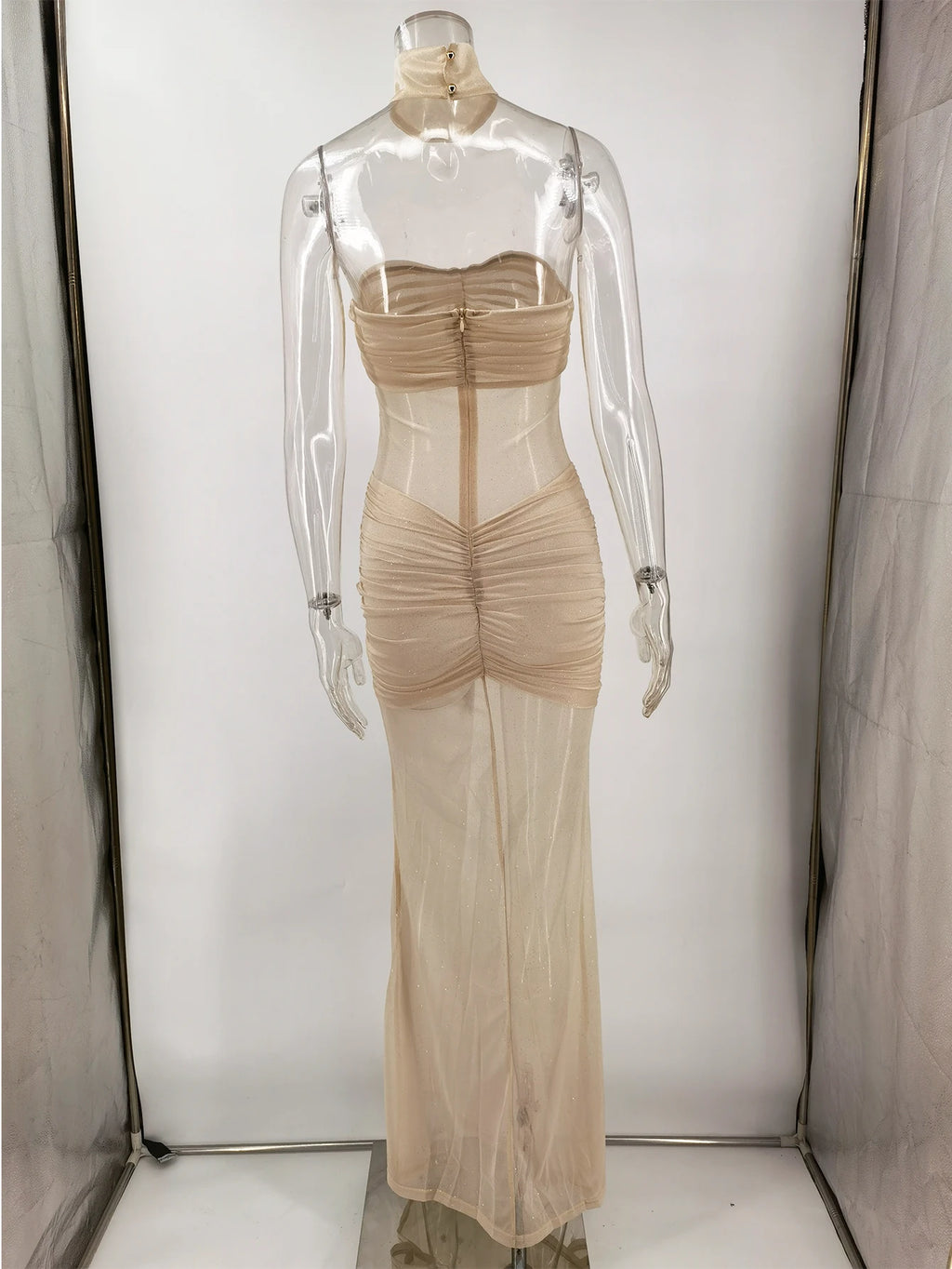 Sexy See Through Gauze Maxi Sequin Summer Dress Women Elegant Backless Birthday Party Dresses Long Prom Evening Dresses Vestidos