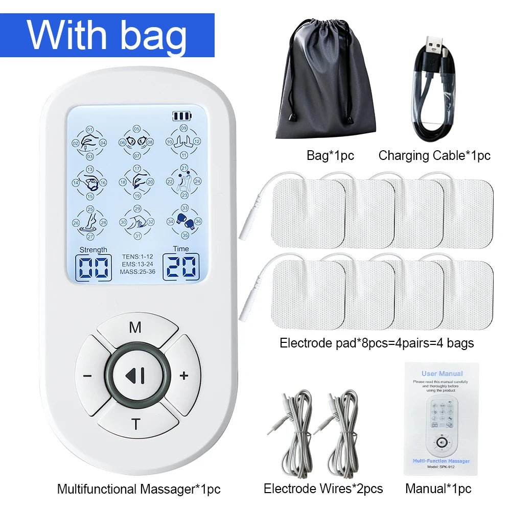 Professional 36 Modes TENS Pulse Rechargeable Machine EMS Muscle Stimulator Back Waist Body Massage Relax Electrostimulator Use