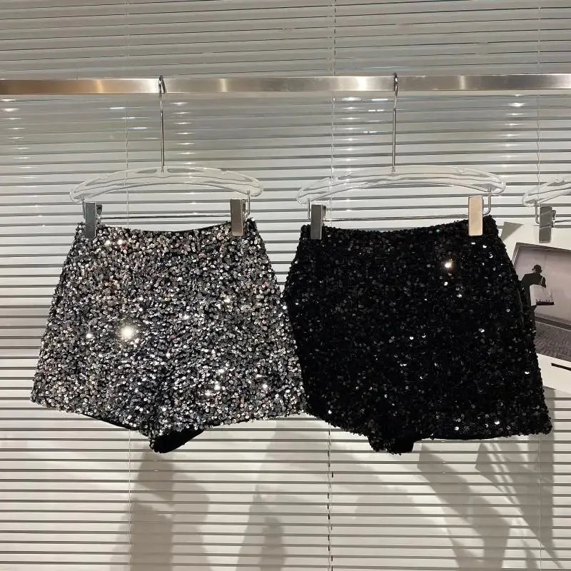 Spring/summer new Spice Girls sequin zipper shorts Slimming suede embroidered beaded casual pants