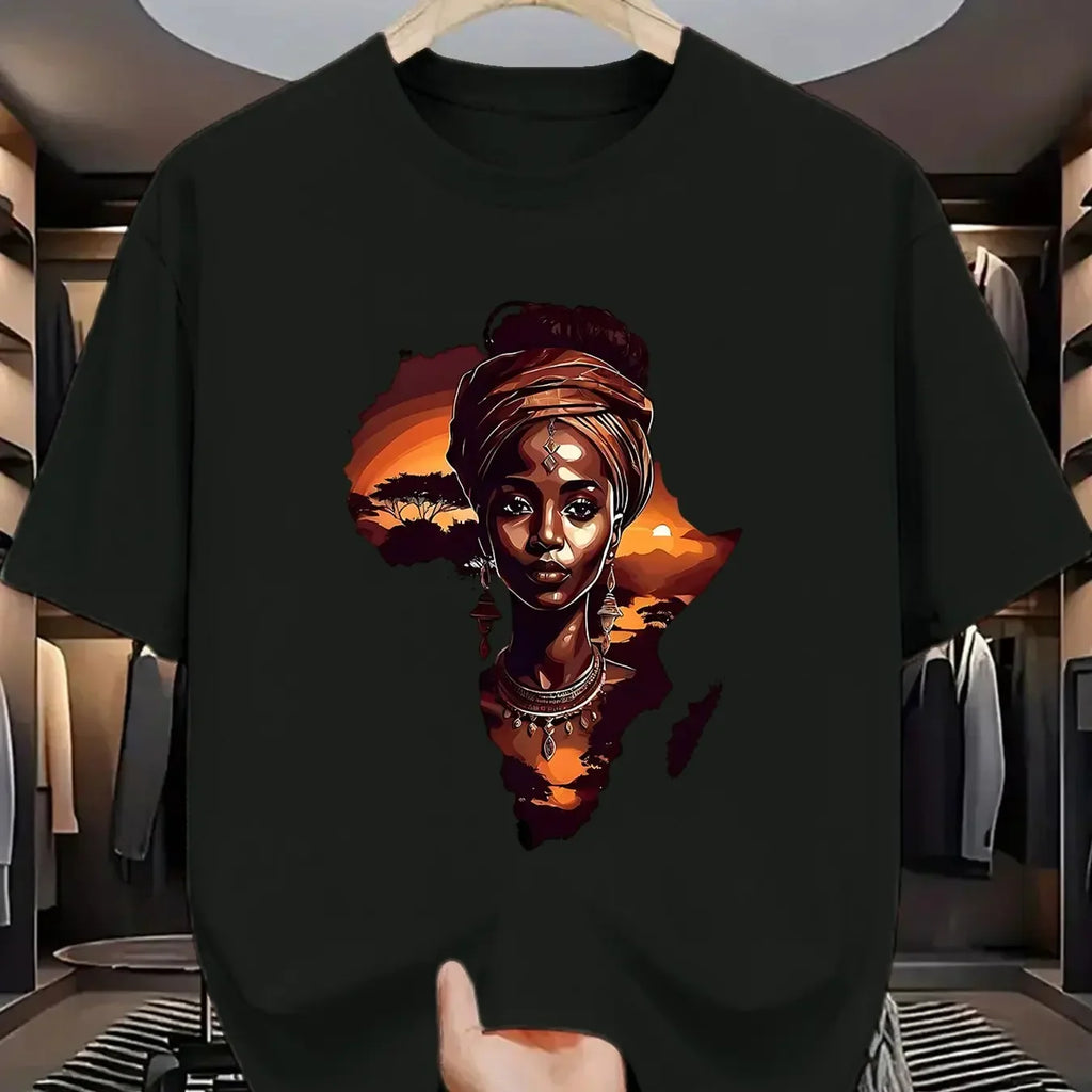 Men's "African Queen & Continent" Graphic T-Shirt 100% Cotton Hot Sale Cultural Tee