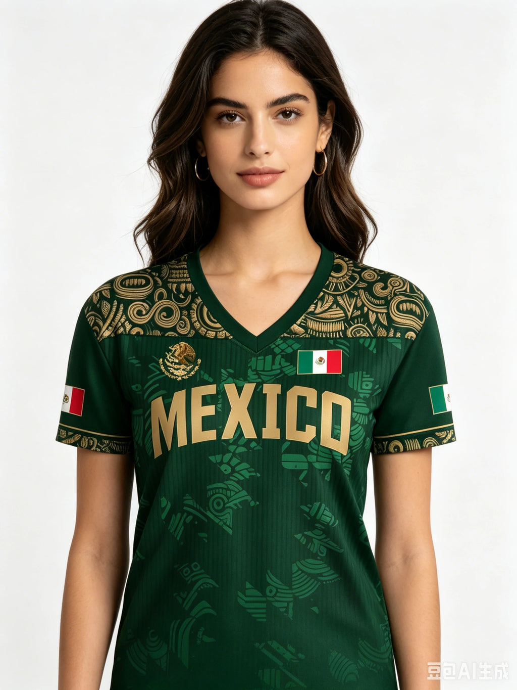 Mexico National Flag 3D Eagle Print Women's T-Shirts Casual V-neck Short Sleeve Tees Fashion Football Fan Summer Female Clothing