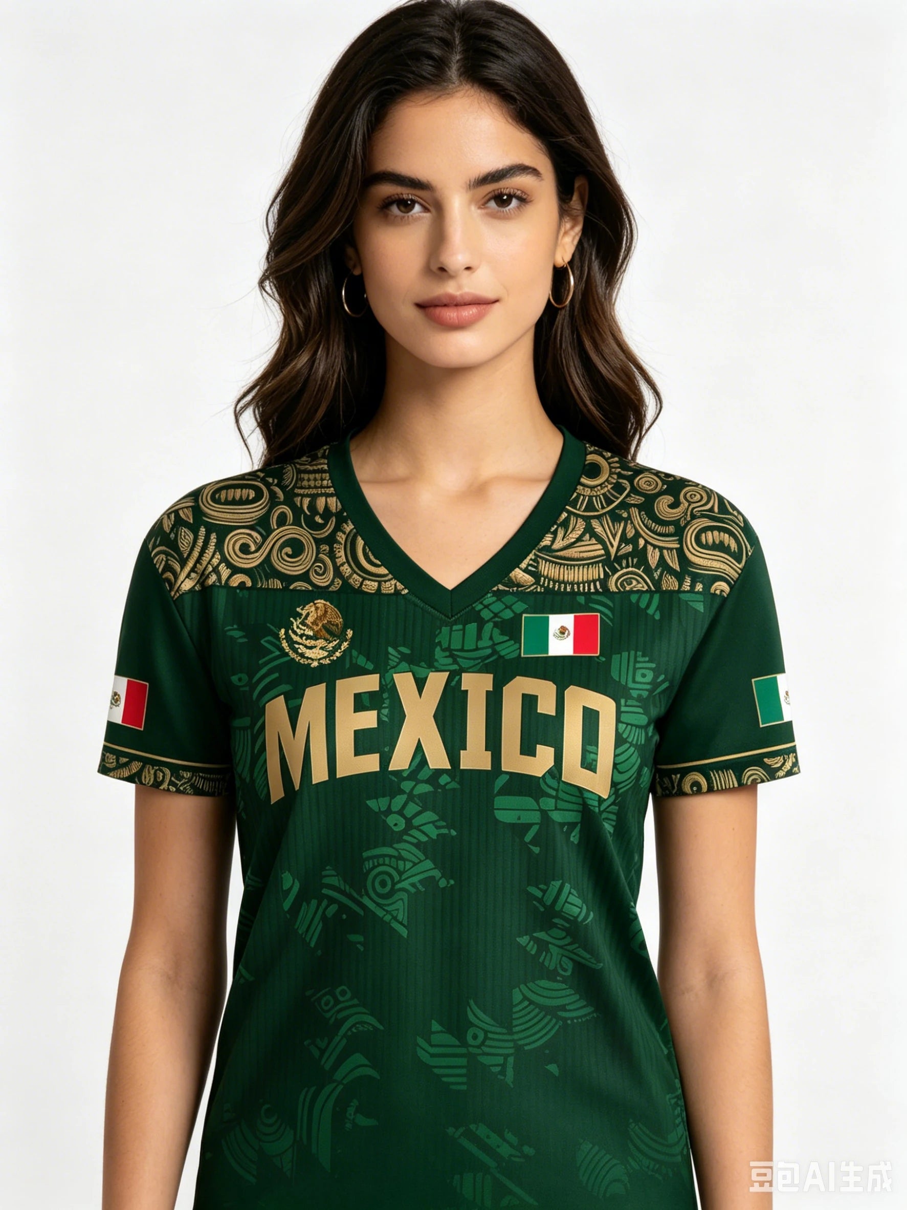 Mexico National Flag 3D Eagle Print Women's T-Shirts Casual V-neck Short Sleeve Tees Fashion Football Fan Summer Female Clothing