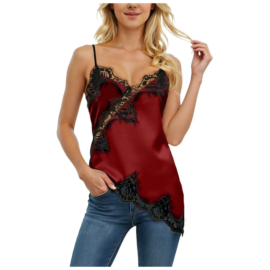 Women Lace Trim Satin High Low Vest Camisole Silk Spaghetti Strap Irregular Hem Tank Tops Y2k Asymmetrical Tanks and Camis