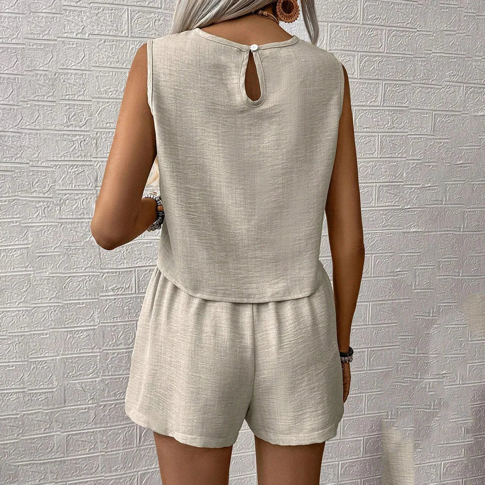 Summer Shorts Sets Women 2025 Fashion Sleeveless Loose Tank Tops And Short Pants Two Piece Sets Women Outfit Casual Femme Suit