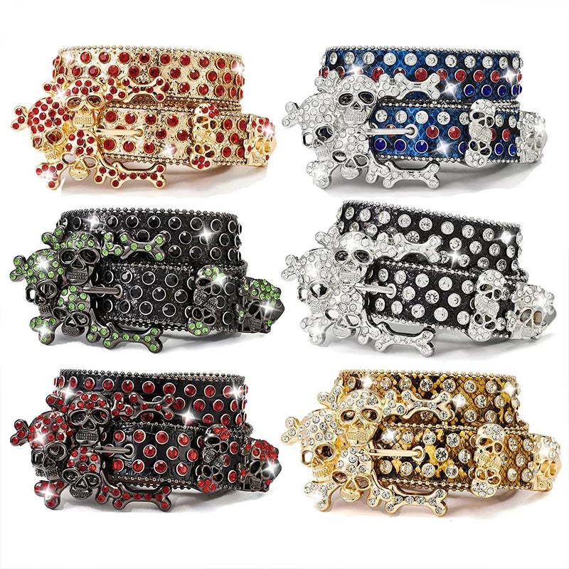 Skull Pile Rhinestone Punk Belts Men Women Coral Rhinestone Gothic Y2K Spice Girls Rock Hip Hop Belt Jeans Decoration Nightclub