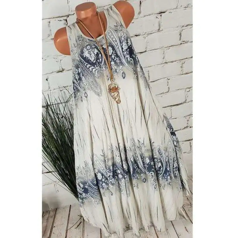 Women Dresses 2026 Summer fashion floral digital printed sleeveless mid calf dresses women's clothing vestidoes