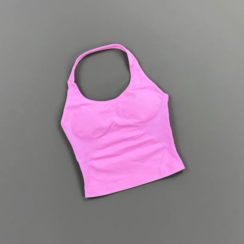 HISTELLO Impact Halter Top Women Gym Clothing Backless Seamless Sports Yoga Vest Running Fitness Workout Sleeveless Tank Top