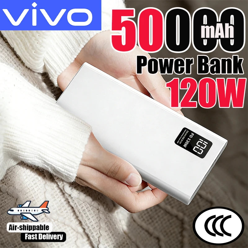 VIVO 50000mAh Power Bank Ultra-High Capacity 120W Super Fast Charging LED Digital Display Compatible for iPhone Huawei 2026 New