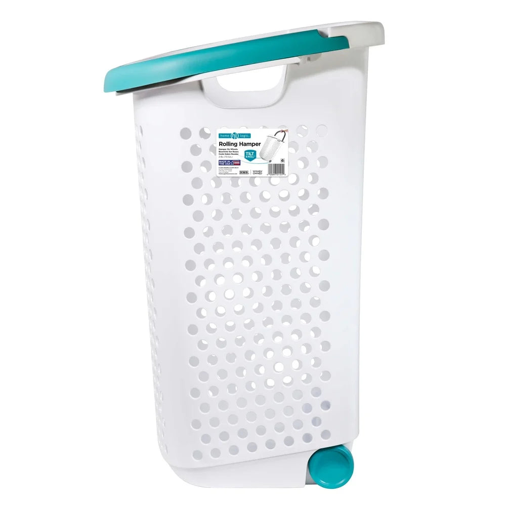 Rolling Laundry Hamper with Pop-up Handle Plastic 2 Bushel Wheeled Basket Mobile Storage Adult Tween Ideal College Home Garage