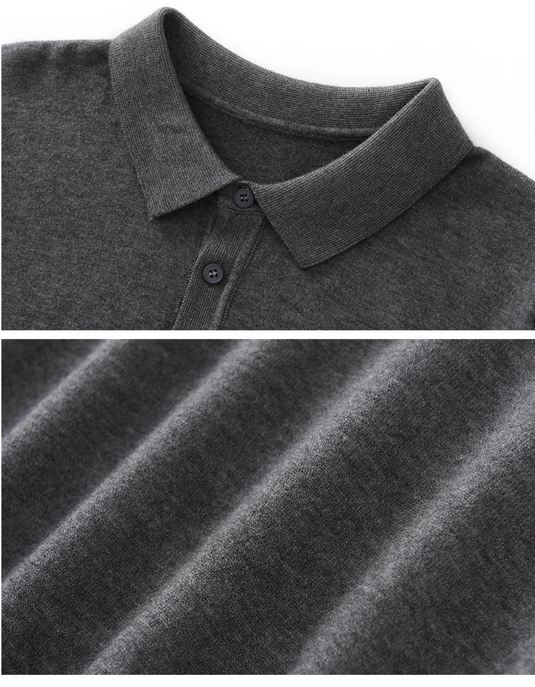 New summer 100% pure wool men's short sleeve polo neck T-shirt fashion youth casual Joker shirt thin T-shirt sweater