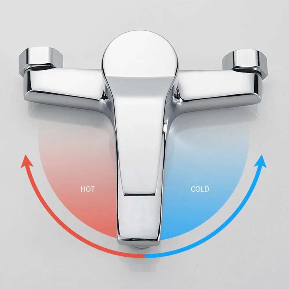 Wall Mounted Chrome Bathroom Shower Faucet Single Handle Bathtub Mixer Tap Hot Cold Water Valve with G1/2 Shower Hose Connector